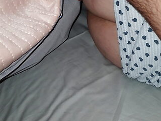 Step son with big erection massage step mom ass in bed