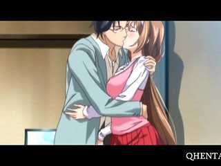 Hentai babe gets on her knees and sucks cock