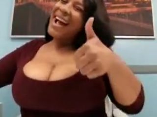 Big titty ebony jiggling boobs in office