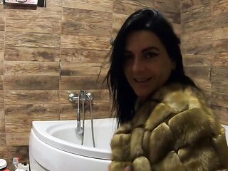 Pee in Bathtub While Wearing a Fur Coat and Pantyhose 198