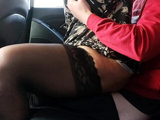 Horny Stepmom in Stockings Rides Her Stepson in the Car