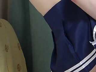 Student Uniform Slender Japanese Girl's Miniskirt, Thighs, Legs, Thong Panties, No Bra Tits View From Under the Desk