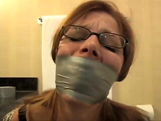 Girl Duct Tape Wrapped Gagged in Bathroom