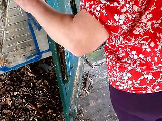 Using her tits in the old hut