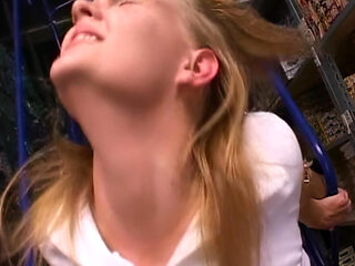 Warehouse Slut Rides Thick Cock Dripping Wet