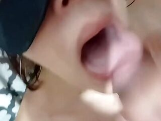 Cumming in the mouth of the hot young girl... filling her mouth with cum