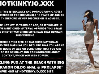 Sparkling fun at the beach with big red dragon dildo anal