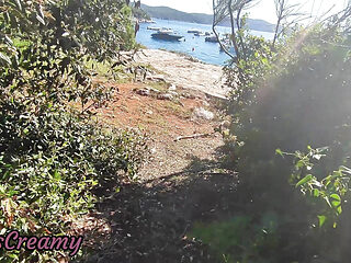 French Girl Sucking Amateur on Nude Beach public in Greece to stranger with cumshot - MissCreamy