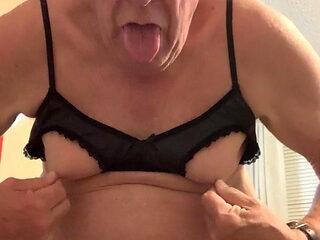 Open  cup bra and panties mature sissy