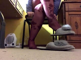 Kinky shoeplay with nylon-clad feet