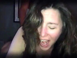 Wife holds hubby as BBC makes her cum