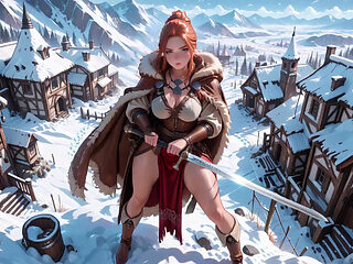 Redhead Warrior in Snow! Forbidden Leather Armor Seduction in Medieval Village. Cold Queen Unzips Her Gear & Goes Wild!