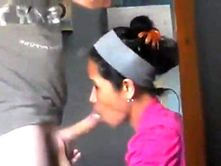 Mexican maid earning a lil extra giving a blowjob