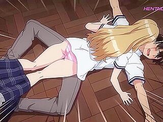 Classmate Dominates Adam on the Wooden Floor and Turns a Sudden Fall Into Rough College Sex