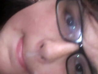 Wife's first blow bang ends with a big cum swallow!