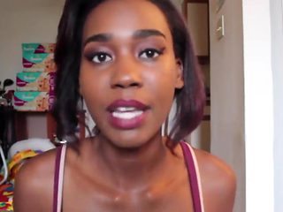 Ebony woman pumps milk from her big areola