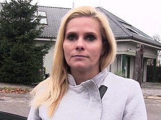 Busty blonde Euro Milf bangs in car