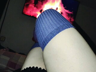 Staring at the fire with my Knee High Socks