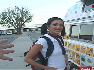 Skinny black hair college teen seduce from the candyman