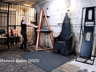 Blonde MILF MistressBaton Spanks Slave Romeo in Hardcore BDSM Exercise Punishment