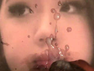 Cute Chinese girl cum on lips 