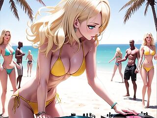 Sexy anime DJ gets it on at the beach