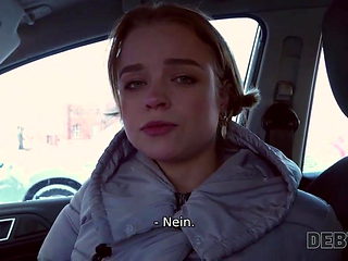 Debt4k. Hottie Calibri Angel blows agent in his car