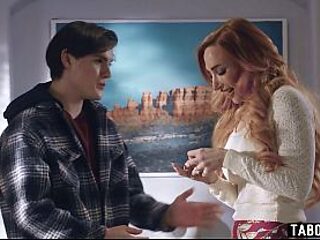 Widowed MILF with big tits and a sexy redhead gets comfort from her teen