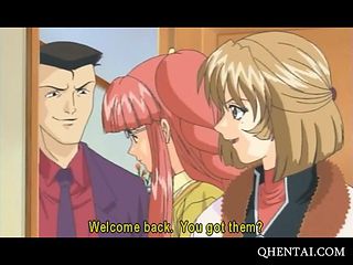 Cock sucking anime cutie swallows a big load