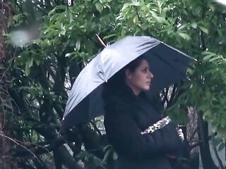 Dirty brunette bitch fondles huge nipples in shower