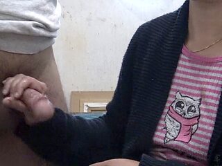 Abnormal stepmom Susan gives her cherry stepson a handjob for the first time