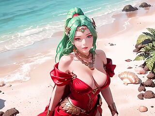 Red Gold Armor Hides a Bikini on Green Goddess Beach
