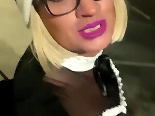 Slutty Sissy Maid Outside Apt Sidewalk Pretty Smile