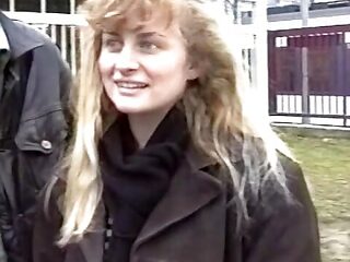 A hot blonde lady from France gets picked up and fucked by two hard studs