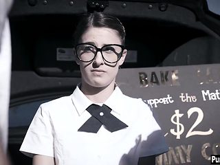 Cute nerdy tighty teen DP fucked in a threesome sex