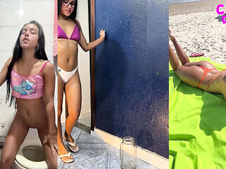 Skinny Teen Candy Debby Peeing on Beach - Brazilian Petite Pee Fetish Compilation