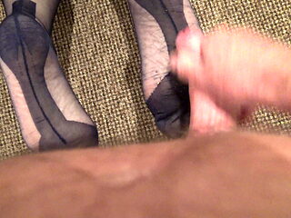 my lovely wife begging me to cum on her beautiful nylon feet