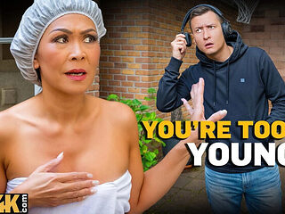 Hot Asian Cougar Rides Young Czech Neighbor's Big White Cock in HD