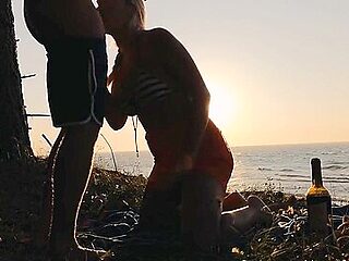 First day in Paradise. Deepthroat and creampie on the beach at sunset.