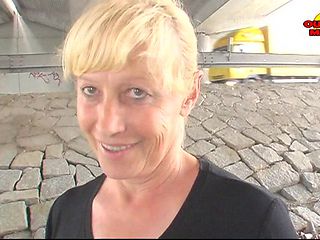 old woman giving outdoor blowjob