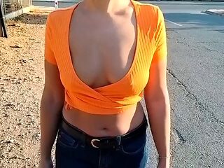 I show my tits in public while walking around the city