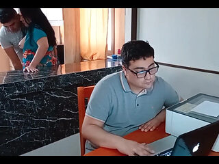 My Cuckold Husband Works While My Stepson Fucks Me in the Kitchen No