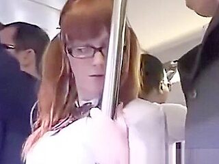 Horny girl fingerfucked to orgasm on bus