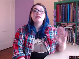 Amateur chubby girl with blue hair and glasses gets dominated by a large