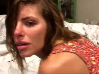 sexy brunette shows her anal creampie