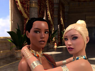 Lesbian futanari threesome adventure animation in Egypt