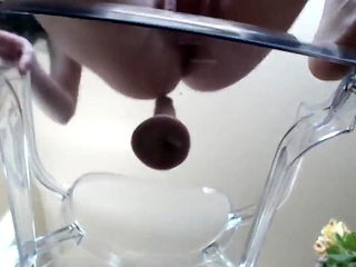 Brunette screams riding his dildo