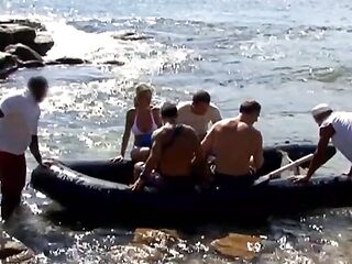 Horny babe Lea Lazur gangbanged outdoors