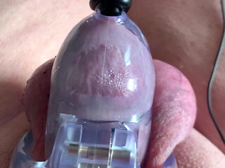 Closeup of chastity estimming no cum