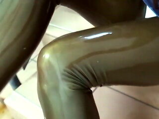 Latex stockings+sky high heels